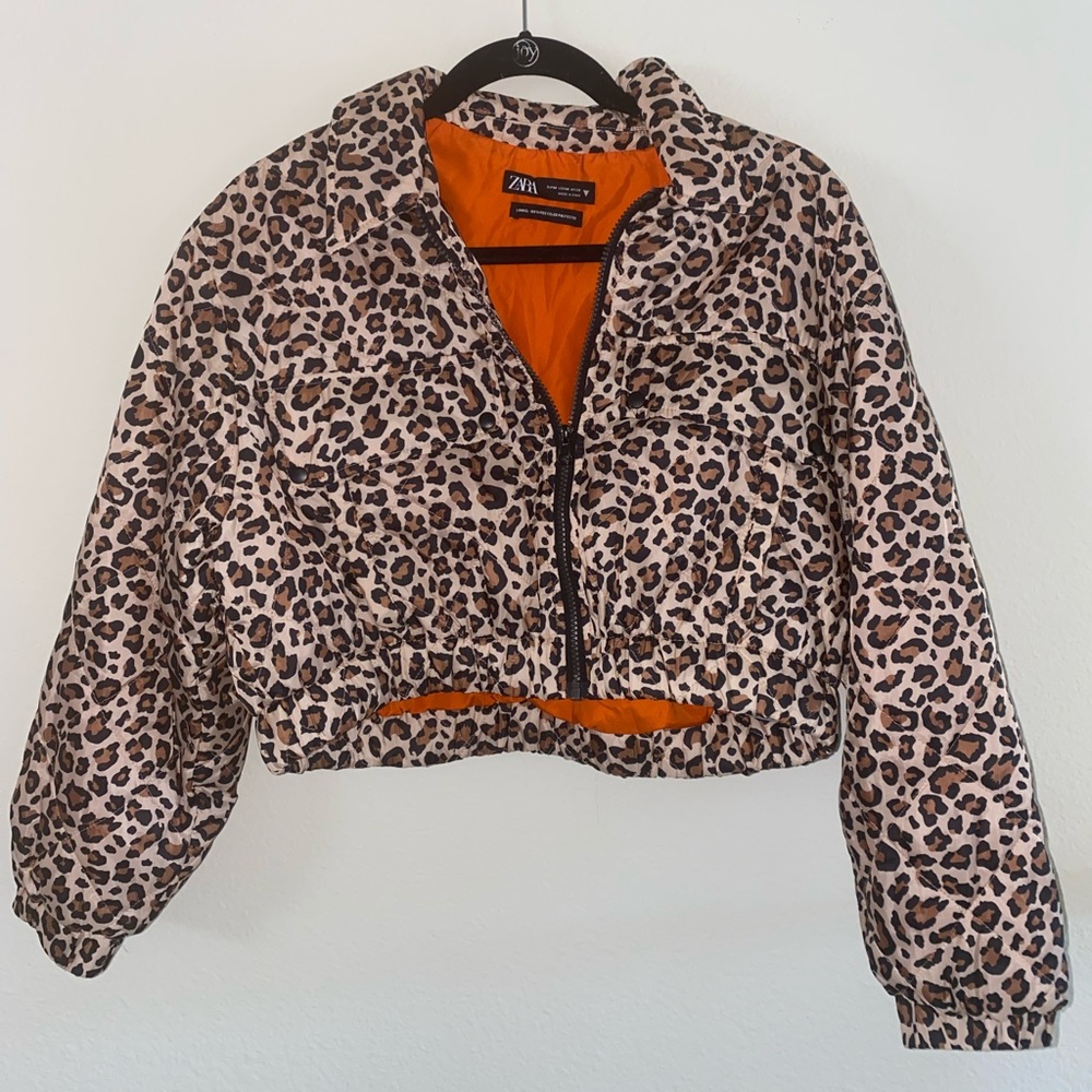 Zara Cheetah Cropped Puffer